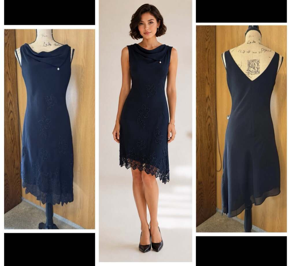 VTG Whimsigoth Dress Asymmetric Fairy Beaded Floral Retro Classic Drape Neck 8